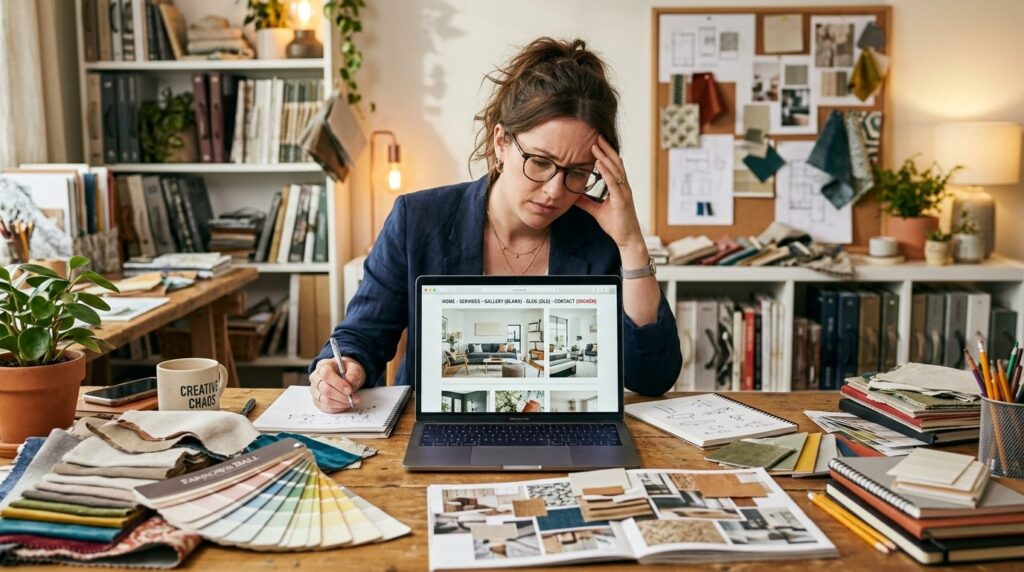 Close-up of a frustrated female interior designer or small b