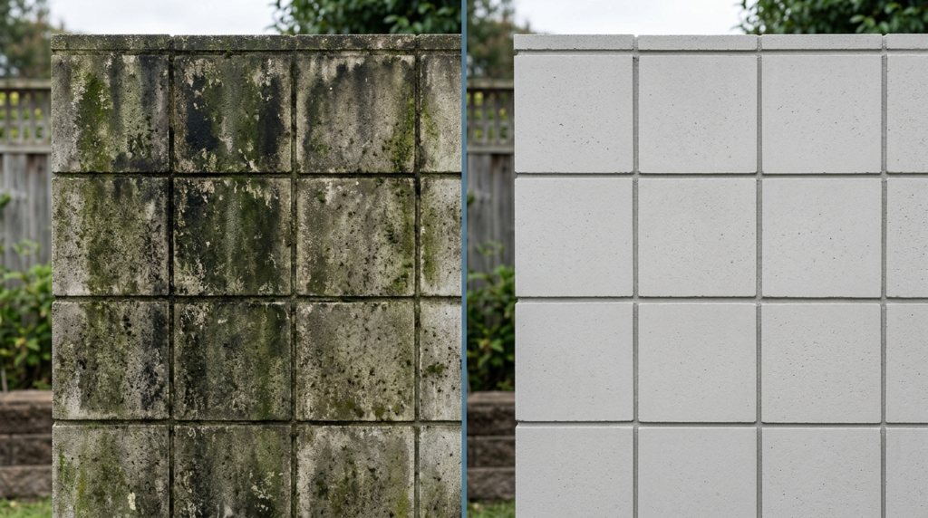 Split-screen before-and-after style photograph showing a sec