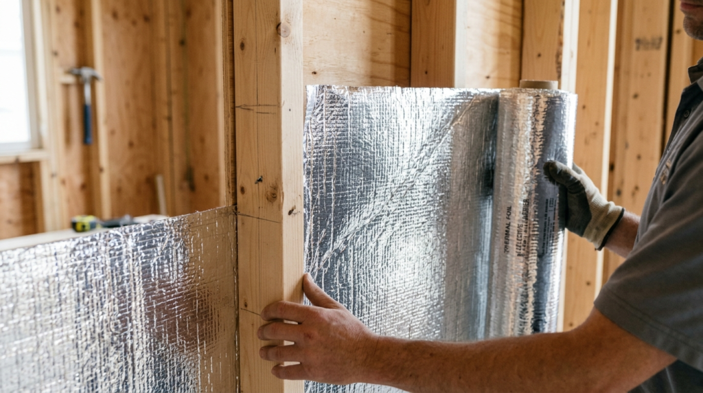Close-up detail shot of reflective foil insulation material