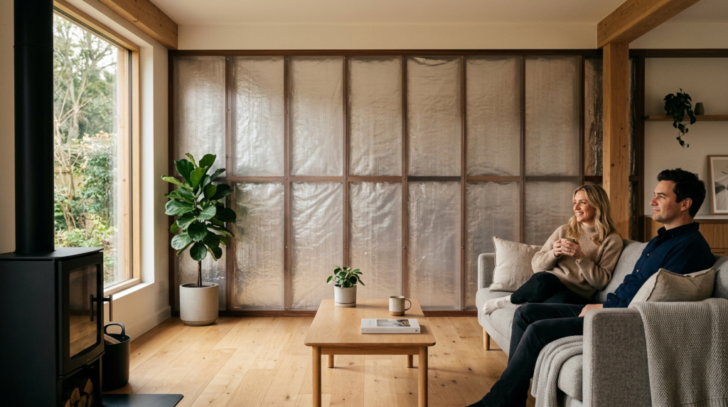 Modern minimalist home interior showing completed wall with