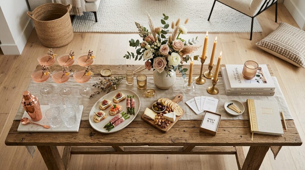 Overhead flat-lay style photograph of a beautifully styled h