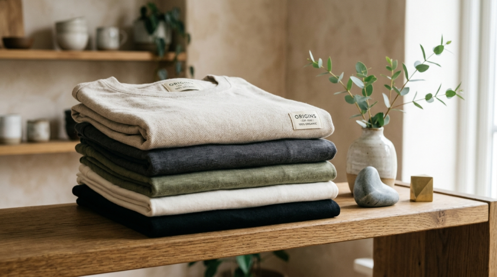 Close-up detail shot of premium quality streetwear t-shirts 