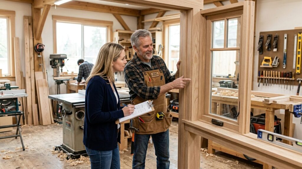 Skilled local tradesman consulting with homeowner in a resid